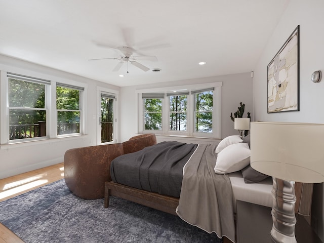 432 Shore Dr, Laconia, NH 03246 - bedroom featuring wood finished floors, recessed lighting, and ceiling fan