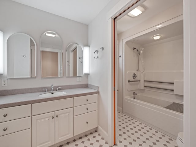432 Shore Dr, Laconia, NH 03246 - full bath featuring vanity, shower / bath combo, and tile patterned floors