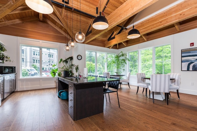 32 Willey Creek Rd Unit 402, Exeter, NH 03833 - dining space with wooden ceiling and dark wood-type flooring