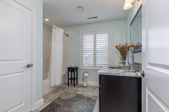 19 Three Ponds Dr, Brentwood, NH 03833 - full bathroom with vanity, shower / bath combination with curtain, and recessed lighting