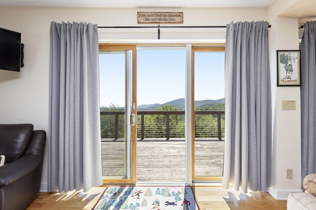 719 Roundabout Rd, Killington, VT 05751 - entryway featuring a mountain view and wood finished floors