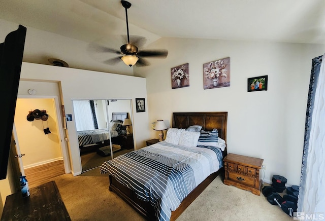 3348 Current Ct, Reno, NV 89509 - bedroom featuring a closet, lofted ceiling, baseboards, carpet floors, and a ceiling fan