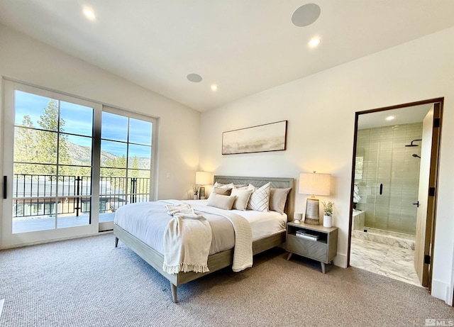 265 Mill Race Loop, Carson City, NV 89705 - bedroom featuring access to outside, carpet flooring, connected bathroom, and recessed lighting