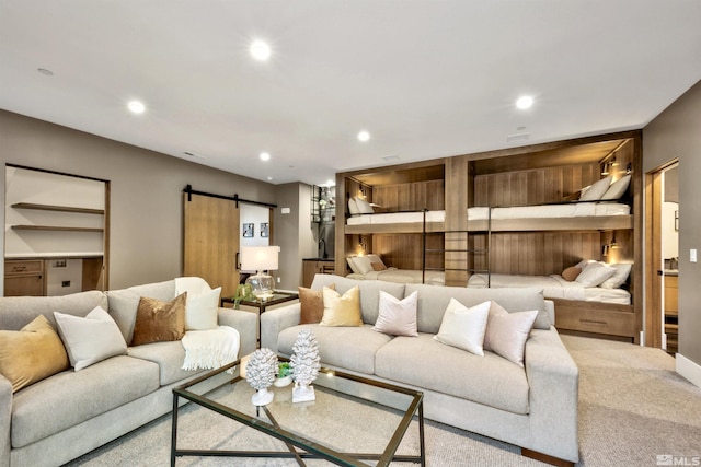 265 Mill Race Loop, Carson City, NV 89705 - carpeted living area featuring a barn door and recessed lighting