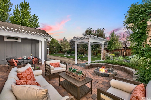 1008 Keystone Ct, Gardnerville, NV 89460 - view of patio / terrace with an outdoor living space with a fire pit, a pergola, fence, and outdoor dining space