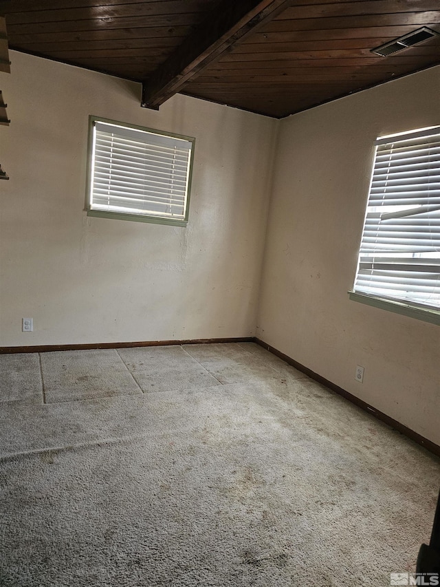 116 English St, Hawthorne, NV 89415 - empty room featuring wood ceiling, light colored carpet, and baseboards
