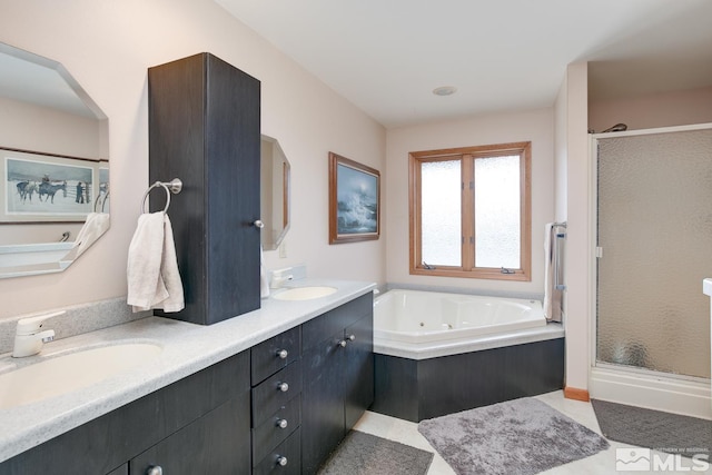 4223 Rancheria Rd, Fallon, NV 89406 - bathroom featuring a shower stall, double vanity, and a jetted tub