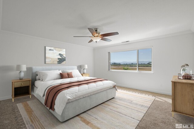 1663 Mackland Dr, Minden, NV 89423 - carpeted bedroom with crown molding, baseboards, and ceiling fan