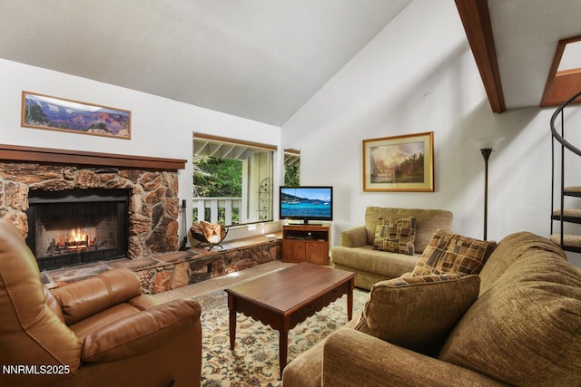 696 Village Blvd Unit 12, Incline Village, NV 89451 - living area featuring lofted ceiling and a stone fireplace