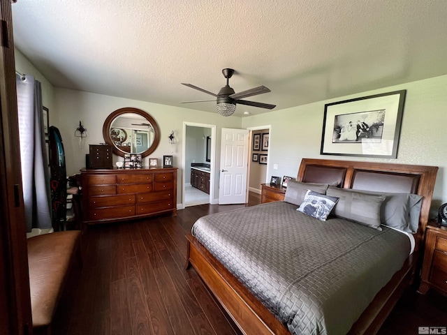 310 N Mountain View St, Yerington, NV 89447 - bedroom featuring wood finished floors, ceiling fan, a textured ceiling, and connected bathroom