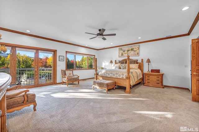 1865 Olive Ln, Reno, NV 89511 - bedroom featuring carpet floors, baseboards, recessed lighting, access to exterior, and crown molding