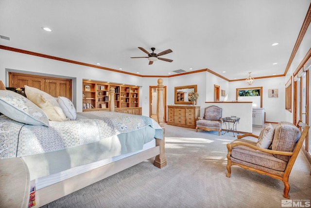 1865 Olive Ln, Reno, NV 89511 - bedroom featuring recessed lighting, carpet, crown molding, baseboards, and ceiling fan