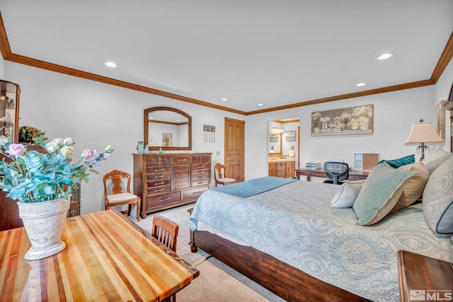 1865 Olive Ln, Reno, NV 89511 - carpeted bedroom featuring recessed lighting, crown molding, and ensuite bath
