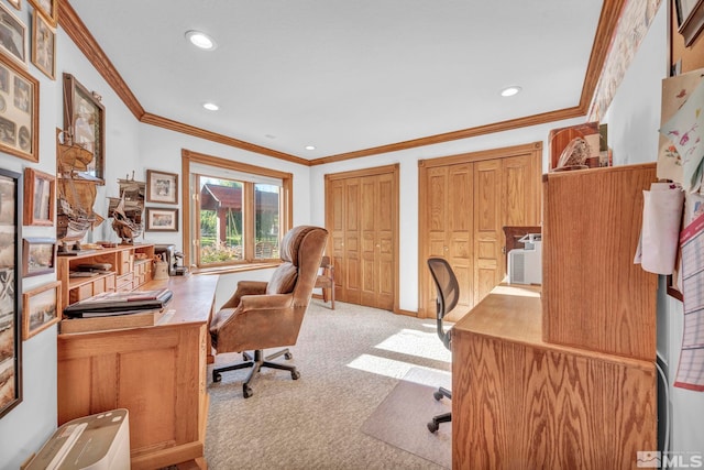 1865 Olive Ln, Reno, NV 89511 - office area with carpet, ornamental molding, recessed lighting, and baseboards