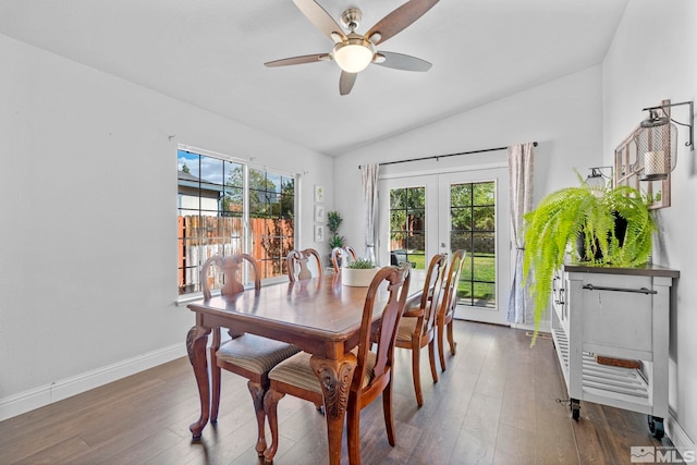 17850 Brushland Dr, Reno, NV 89508 - dining area featuring french doors, lofted ceiling, ceiling fan, wood finished floors, and baseboards