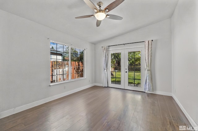 17850 Brushland Dr, Reno, NV 89508 - unfurnished room with french doors, lofted ceiling, ceiling fan, dark wood-type flooring, and baseboards