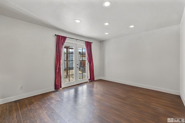 17850 Brushland Dr, Reno, NV 89508 - unfurnished room featuring french doors, baseboards, dark wood-style flooring, and recessed lighting