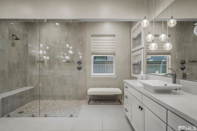 718 W Pleasant Oak Trl, Reno, NV 89511 - bathroom featuring a shower stall, tile patterned floors, and vanity