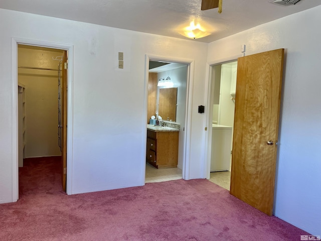 2 N Whitacre St, Yerington, NV 89447 - unfurnished bedroom with light carpet, a sink, a walk in closet, and connected bathroom