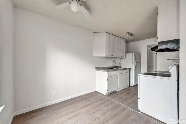 4608 Neil Rd Unit 241, Reno, NV 89502 - kitchen featuring white appliances, a sink, baseboards, a ceiling fan, and light wood-style floors