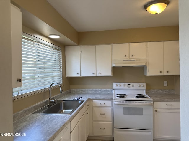 474 Smithridge Pkwy, Reno, NV 89502 - kitchen featuring white appliances, a sink, under cabinet range hood, and white cabinets