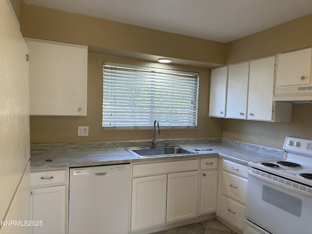 474 Smithridge Pkwy, Reno, NV 89502 - kitchen with white appliances, a sink, under cabinet range hood, and white cabinets