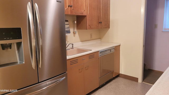 421 Glenmanor Dr, Reno, NV 89509 - kitchen with stainless steel refrigerator with ice dispenser, dishwasher, a sink, light countertops, and baseboards