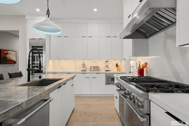 62 Caballada St, Reno, NV 89511 - kitchen featuring appliances with stainless steel finishes, under cabinet range hood, modern cabinets, a sink, and recessed lighting