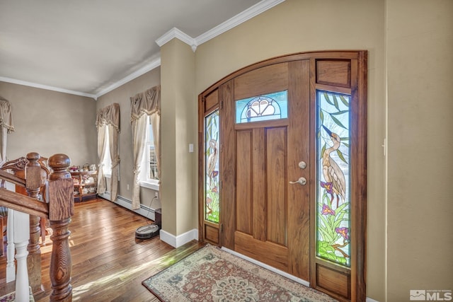 5650 S Allen Rd, Fallon, NV 89406 - entrance foyer featuring hardwood / wood-style floors, ornamental molding, a baseboard radiator, and baseboards
