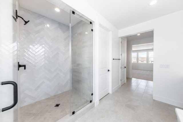 401 Pah Rah Ridge Dr Unit Harris 35, Sparks, NV 89441 - bathroom featuring a shower stall, recessed lighting, and tile patterned flooring