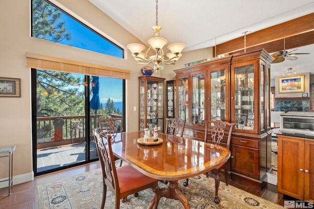400 Fairview Blvd Unit 155, Incline Village, NV 89451 - dining room with a chandelier, wood finished floors, ceiling fan, and baseboards