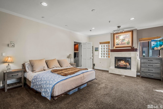 400 Fairview Blvd Unit 155, Incline Village, NV 89451 - carpeted bedroom with a glass covered fireplace, baseboards, recessed lighting, and ornamental molding