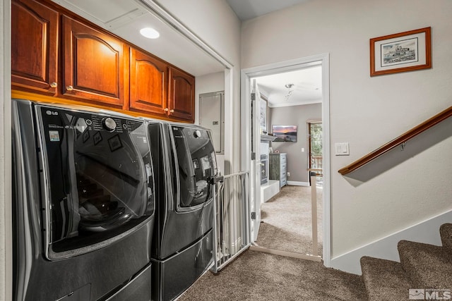400 Fairview Blvd Unit 155, Incline Village, NV 89451 - laundry room with washer and clothes dryer, cabinet space, and carpet floors