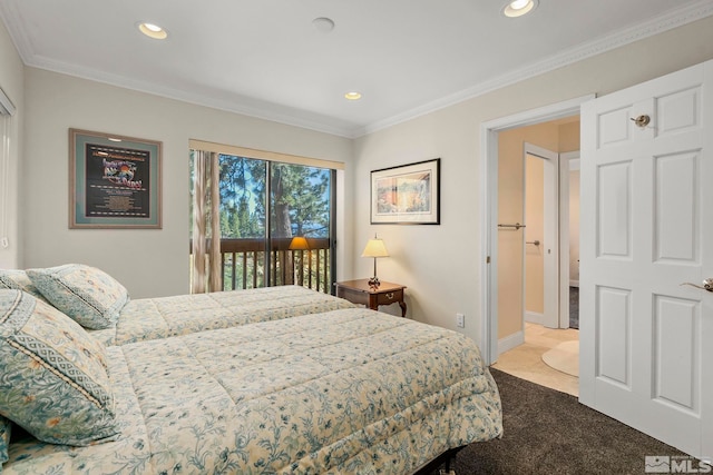 400 Fairview Blvd Unit 155, Incline Village, NV 89451 - carpeted bedroom featuring access to exterior, recessed lighting, crown molding, and baseboards