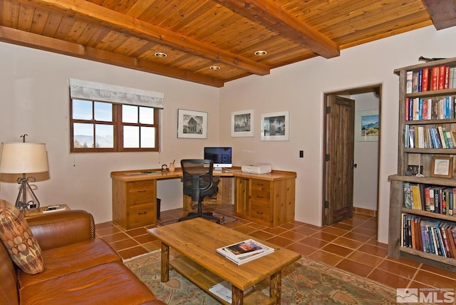 10 Dee Ct, Smith, NV 89430 - tiled office with wooden ceiling and beam ceiling