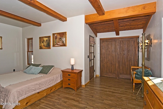 10 Dee Ct, Smith Valley, NV 89444 - bedroom with beam ceiling and dark wood finished floors
