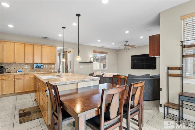 1950 Red Willow Dr, Reno, NV 89521 - dining area with light tile patterned floors, recessed lighting, and a ceiling fan