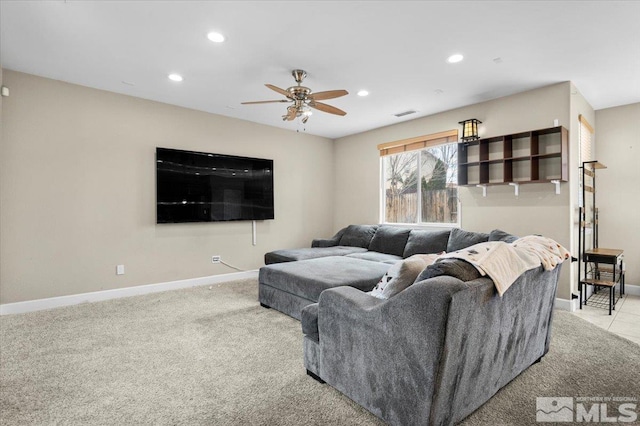 1950 Red Willow Dr, Reno, NV 89521 - living room featuring baseboards, ceiling fan, recessed lighting, and light colored carpet