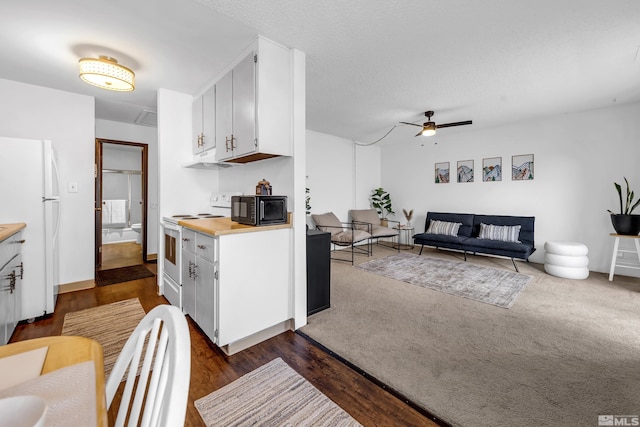 400 S Saliman Rd Unit G56, Carson City, NV 89701 - kitchen with white appliances, a ceiling fan, white cabinets, dark wood-type flooring, and butcher block counters
