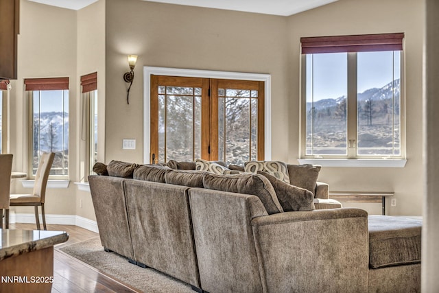 227 S Earlham, Reno, NV 89511 - living area with plenty of natural light, wood finished floors, baseboards, and a mountain view