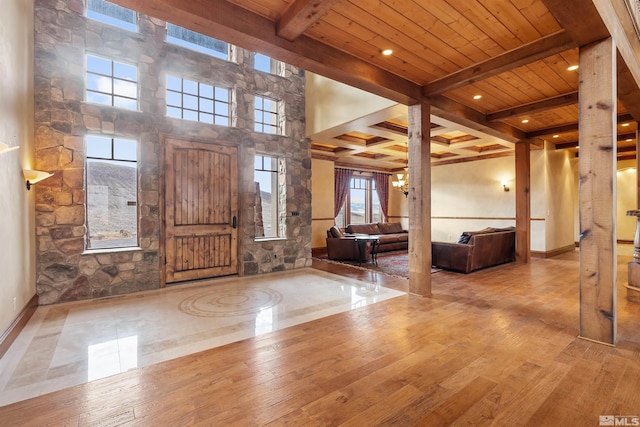 525 Cable Canyon Way, Fernley, NV 89408 - entryway featuring beam ceiling, wood finished floors, baseboards, coffered ceiling, and recessed lighting