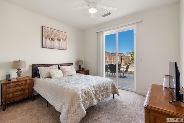 2780 Tobiano Dr, Reno, NV 89521 - bedroom featuring light colored carpet, access to outside, ceiling fan, and baseboards