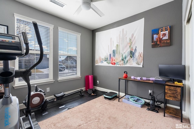 2780 Tobiano Dr, Reno, NV 89521 - exercise room featuring a ceiling fan and baseboards
