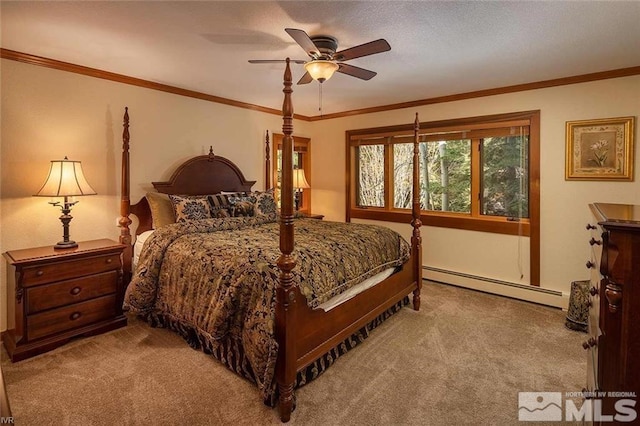 929 Northwood Blvd Unit 96, Incline Village, NV 89451 - bedroom with a baseboard heating unit, carpet floors, ornamental molding, a ceiling fan, and baseboards