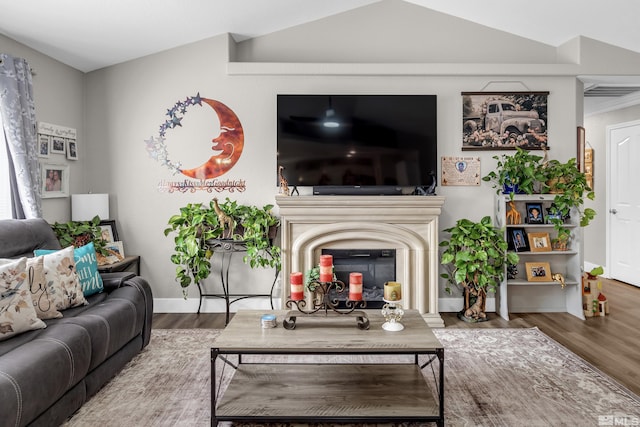 953 Julia Ln, Fernley, NV 89408 - living area with wood finished floors, a glass covered fireplace, and baseboards