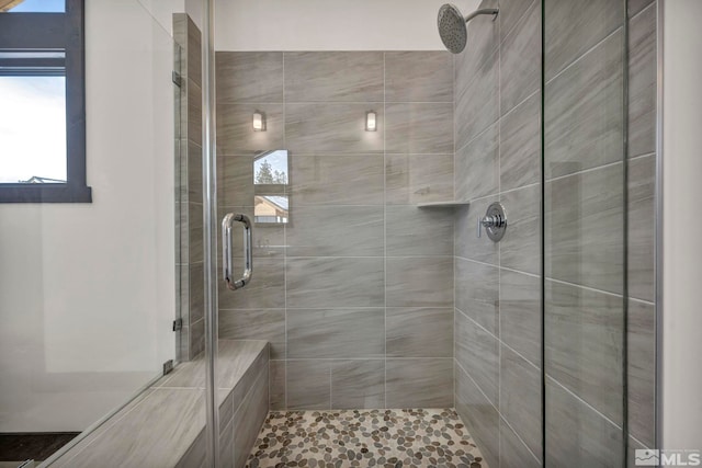 bathroom with a shower stall