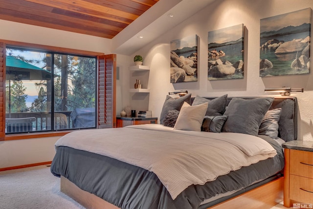572 Rockrose Ct, Incline Village, NV 89451 - bedroom with light colored carpet, wooden ceiling, recessed lighting, and baseboards