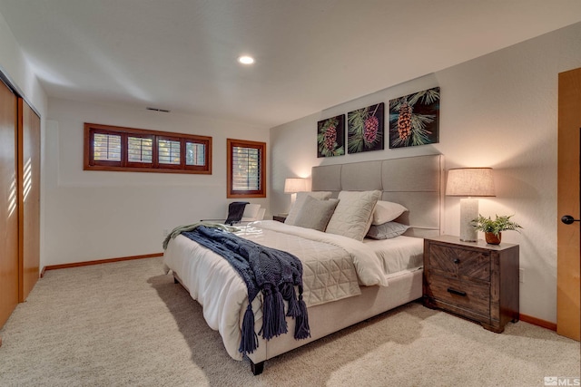 572 Rockrose Ct, Incline Village, NV 89451 - bedroom featuring light colored carpet, baseboards, a closet, and recessed lighting