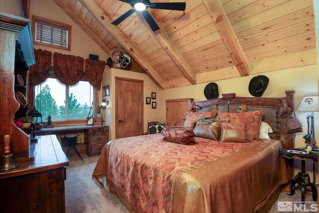 1101 Sierra Country Ct, Gardnerville, NV 89460 - bedroom featuring carpet, wooden ceiling, and a ceiling fan