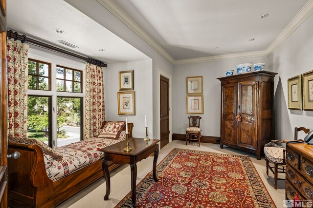 6025 Lake Geneva, Reno, NV 89511 - sitting room with light carpet and crown molding